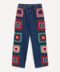 Farm Rio Crochet Squares Denim Jeans