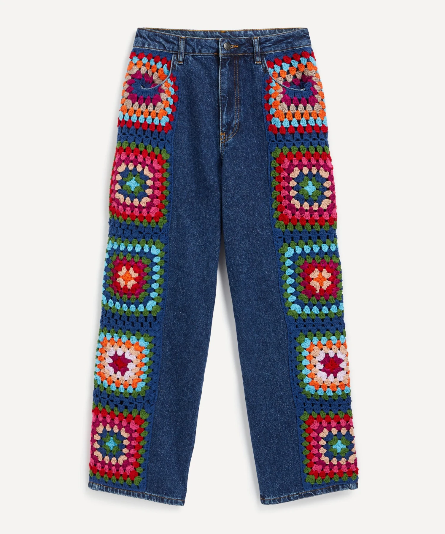 Farm Rio Crochet Squares Denim Jeans 1 Farm Rio Crochet Squares Denim Jeans