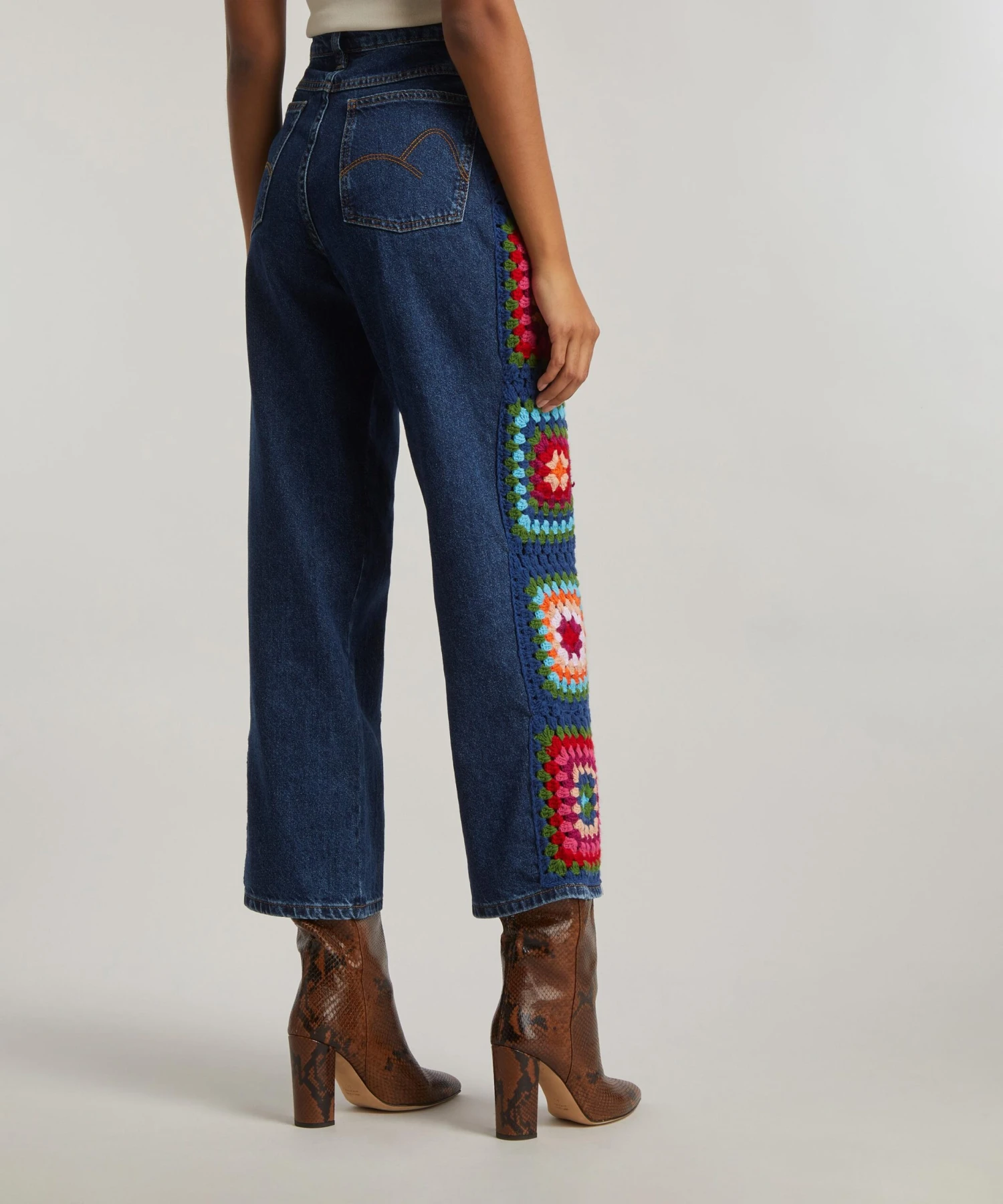Farm Rio Crochet Squares Denim Jeans 4 Farm Rio Crochet Squares Denim Jeans - Image 4