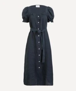 Brigitte Navy Linen Dress