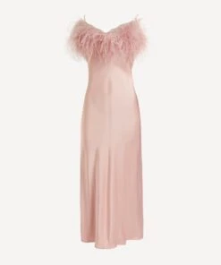 Boheme Dust Pink Feathered Slip Dress