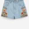 Farm Rio Summer Garden Embroidered Denim Shorts