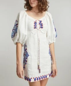 Farm Rio Off-White Navy Embroidered Mini-Dress -Farm Rio || Liberty || Paloma Wool Shop 000780618 R511945006 3