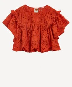 Farm Rio Orange Palm Tree Richelieu Blouse