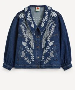 Farm Rio Jungle Flow Embroidered Denim Jacket