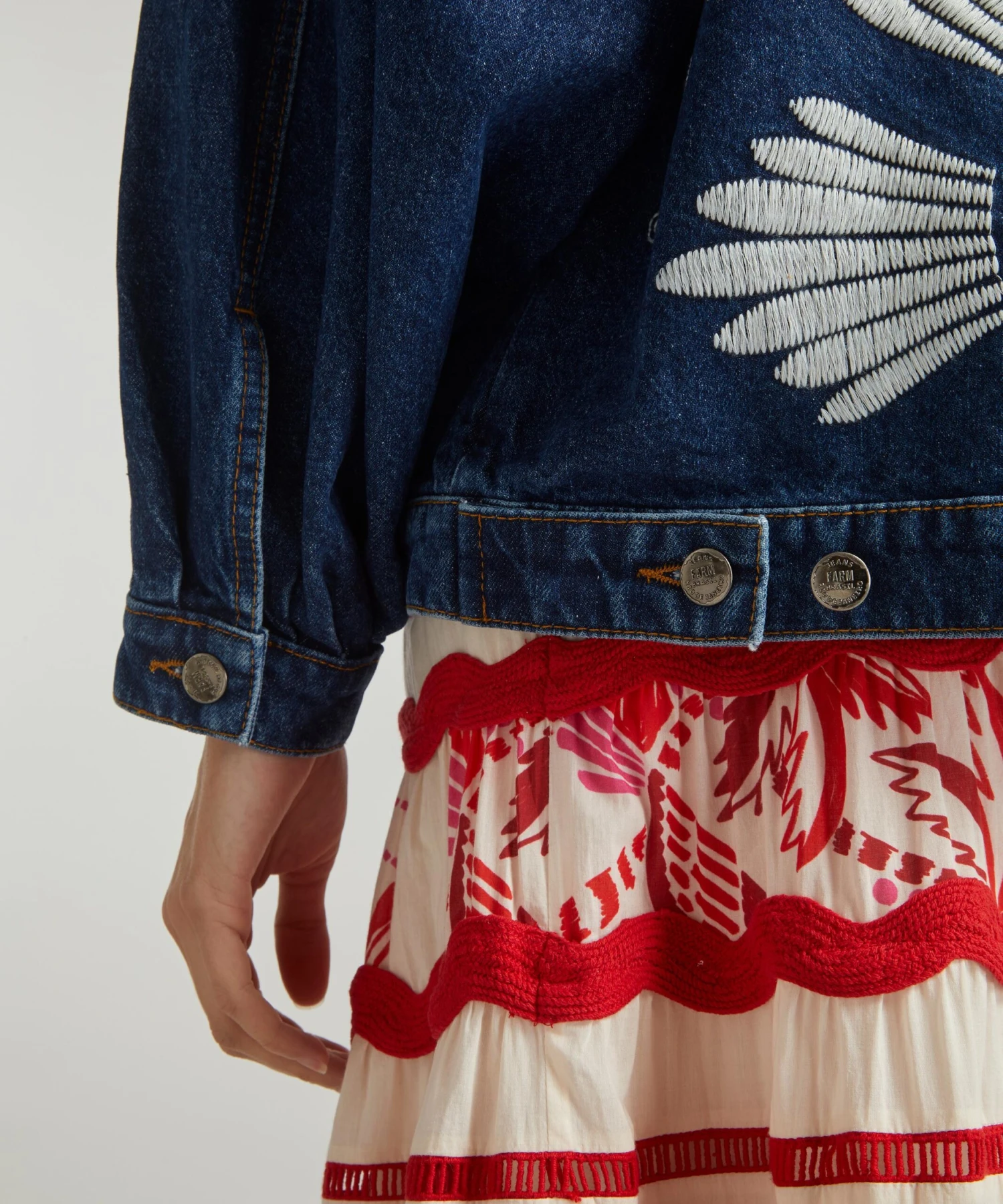 Farm Rio Jungle Flow Embroidered Denim Jacket 5 Farm Rio Jungle Flow Embroidered Denim Jacket - Image 5