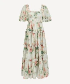Needle & Thread Harlequin Rose Chiffon Smocked Ankle Gown