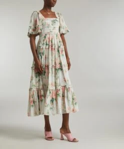 Needle & Thread Harlequin Rose Chiffon Smocked Ankle Gown -Farm Rio || Liberty || Paloma Wool Shop 000782290 R514303006 3