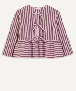 Ganni Striped Cotton Peplum Blouse