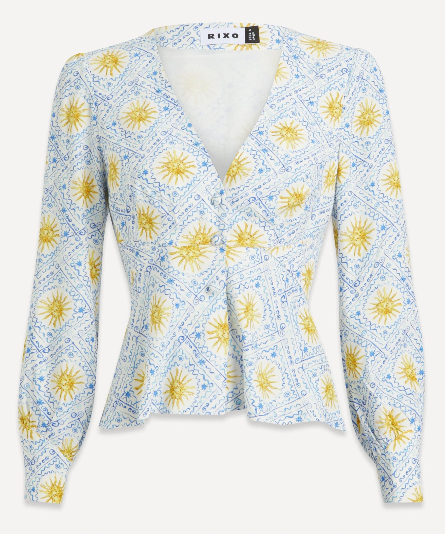 RIXO Noreen Wavey Sun Ivory V-Neck Blouse 1 RIXO Noreen Wavey Sun Ivory V-Neck Blouse