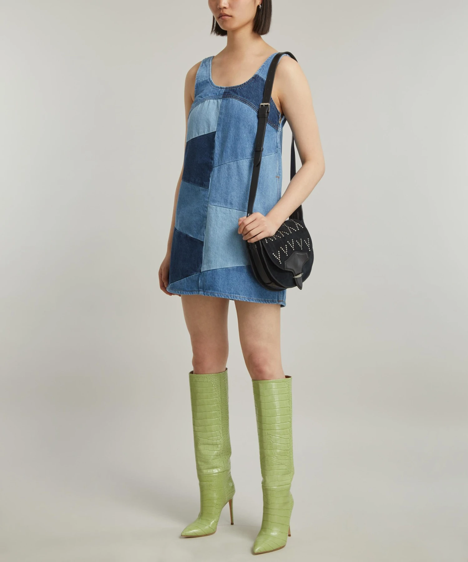 FRAME Patchwork Micro Flare Denim Mini-Dress 2 FRAME Patchwork Micro Flare Denim Mini-Dress - Image 2