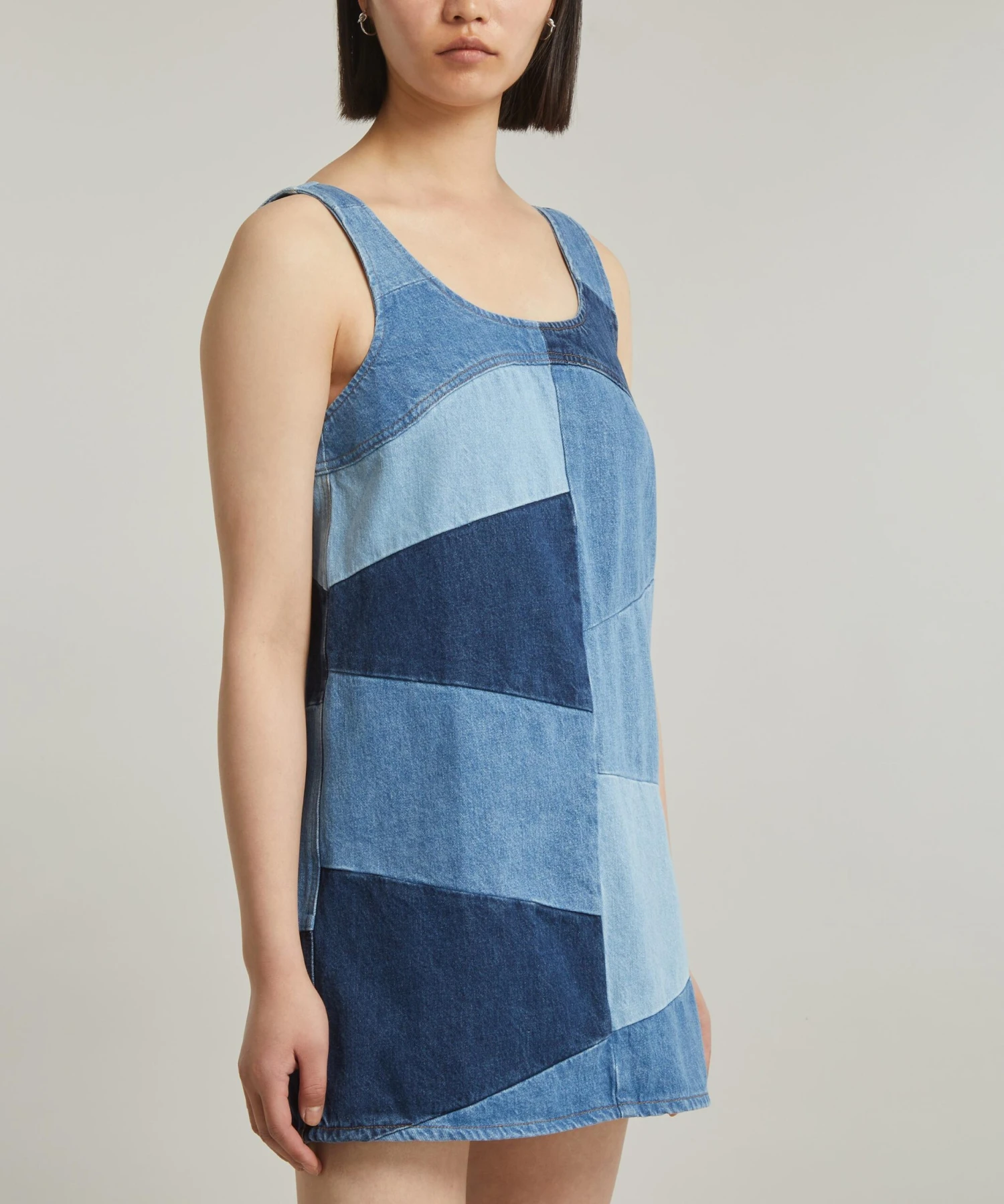 FRAME Patchwork Micro Flare Denim Mini-Dress 3 FRAME Patchwork Micro Flare Denim Mini-Dress - Image 3