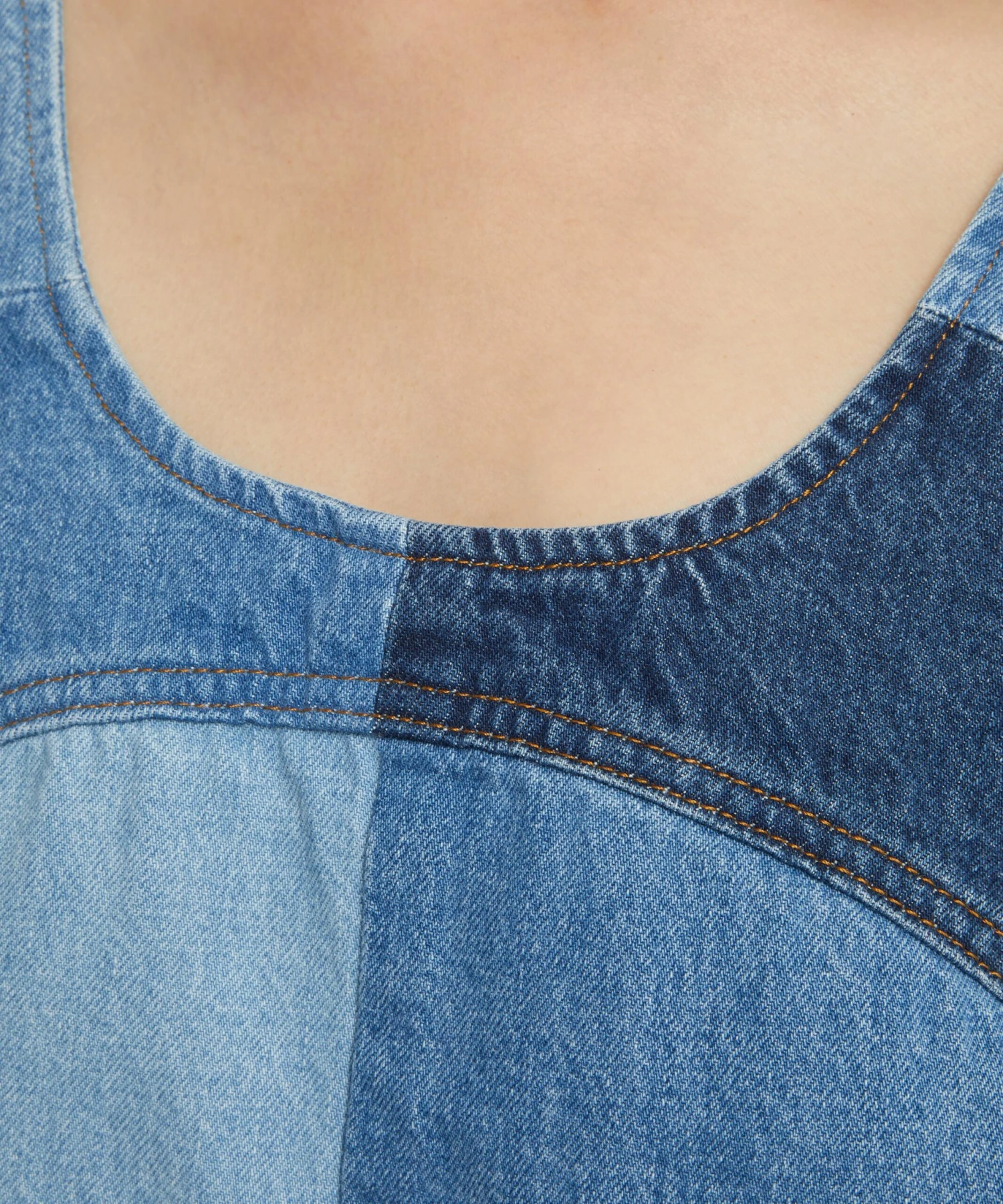 FRAME Patchwork Micro Flare Denim Mini-Dress 5 FRAME Patchwork Micro Flare Denim Mini-Dress - Image 5