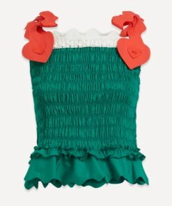 Kati Scallop-Trim Smocked Top