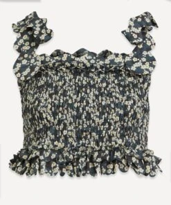 Isa Mitsi Tana Lawn Cotton Scallop-Trim Smocked Top