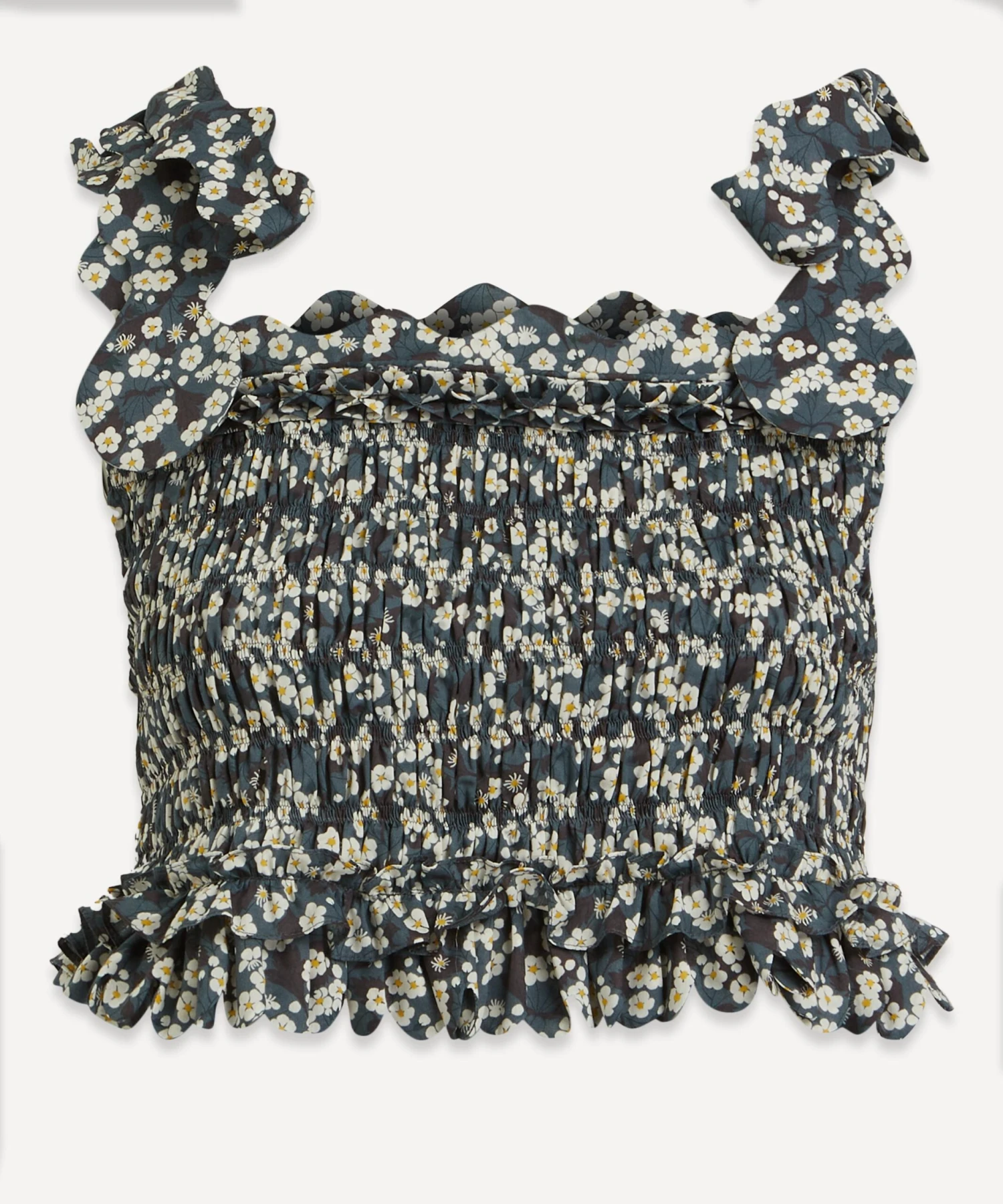 Isa Mitsi Tana Lawn Cotton Scallop-Trim Smocked Top 1 Isa Mitsi Tana Lawn Cotton Scallop-Trim Smocked Top