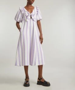 Pia Lilac Stripe Tie Front Dress -Farm Rio || Liberty || Paloma Wool Shop 000787019 R523957006 3