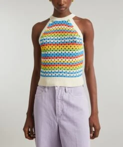 Maddison Blue Stripe Crochet Knit Halter Top -Farm Rio || Liberty || Paloma Wool Shop 000787029 R524010006 3