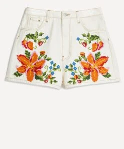 Farm Rio Embroidered Floral Twill Shorts