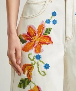 Farm Rio Embroidered Floral Twill Trousers -Farm Rio || Liberty || Paloma Wool Shop 000787617 R525297006 5