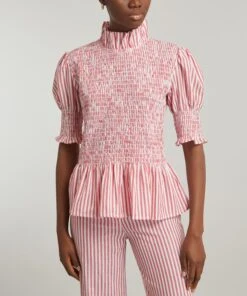 Aleria Short-Sleeve Pink Stripes Shirt -Farm Rio || Liberty || Paloma Wool Shop 000787868 R525715006 3